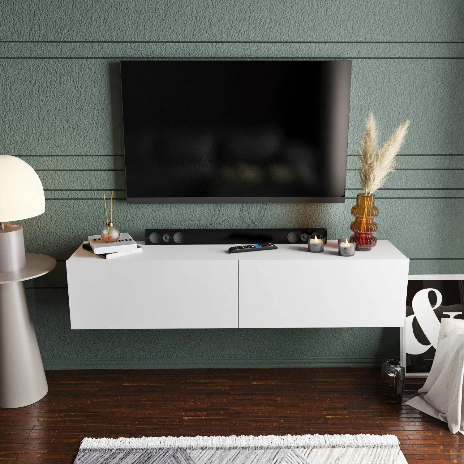 Poling 63" Wide Floating TV Stand and Media Console for TVs up to 70" Decorotika