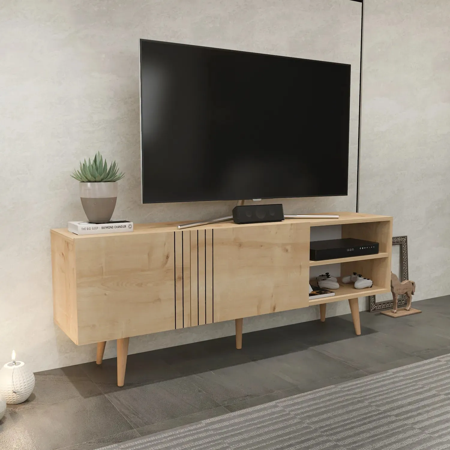 Ronas 63 inch Wide TV Stand Media Console for TVs up to 72 inch Decorotika