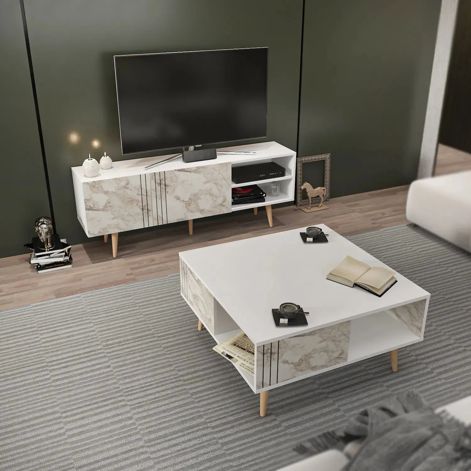 Ronas 63 inch Wide TV Stand Media Console for TVs up to 72 inch Decorotika