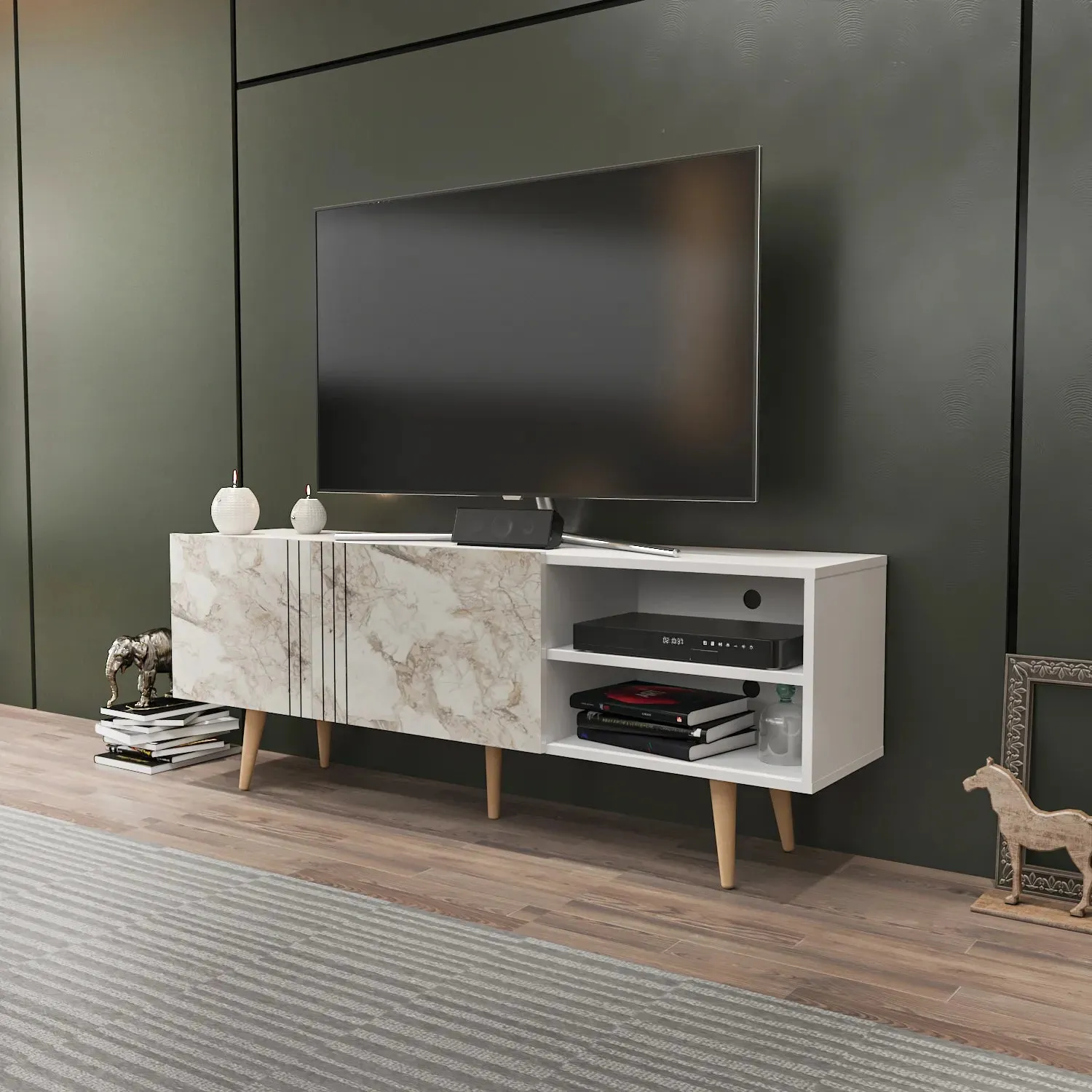 Ronas 63 inch Wide TV Stand Media Console for TVs up to 72 inch Decorotika
