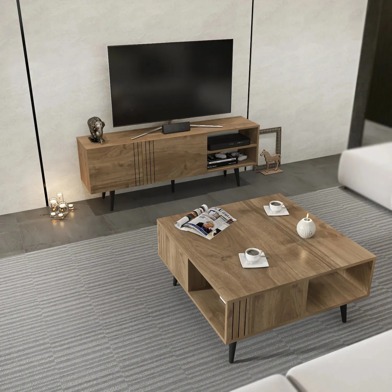 Ronas 63 inch Wide TV Stand Media Console for TVs up to 72 inch Decorotika