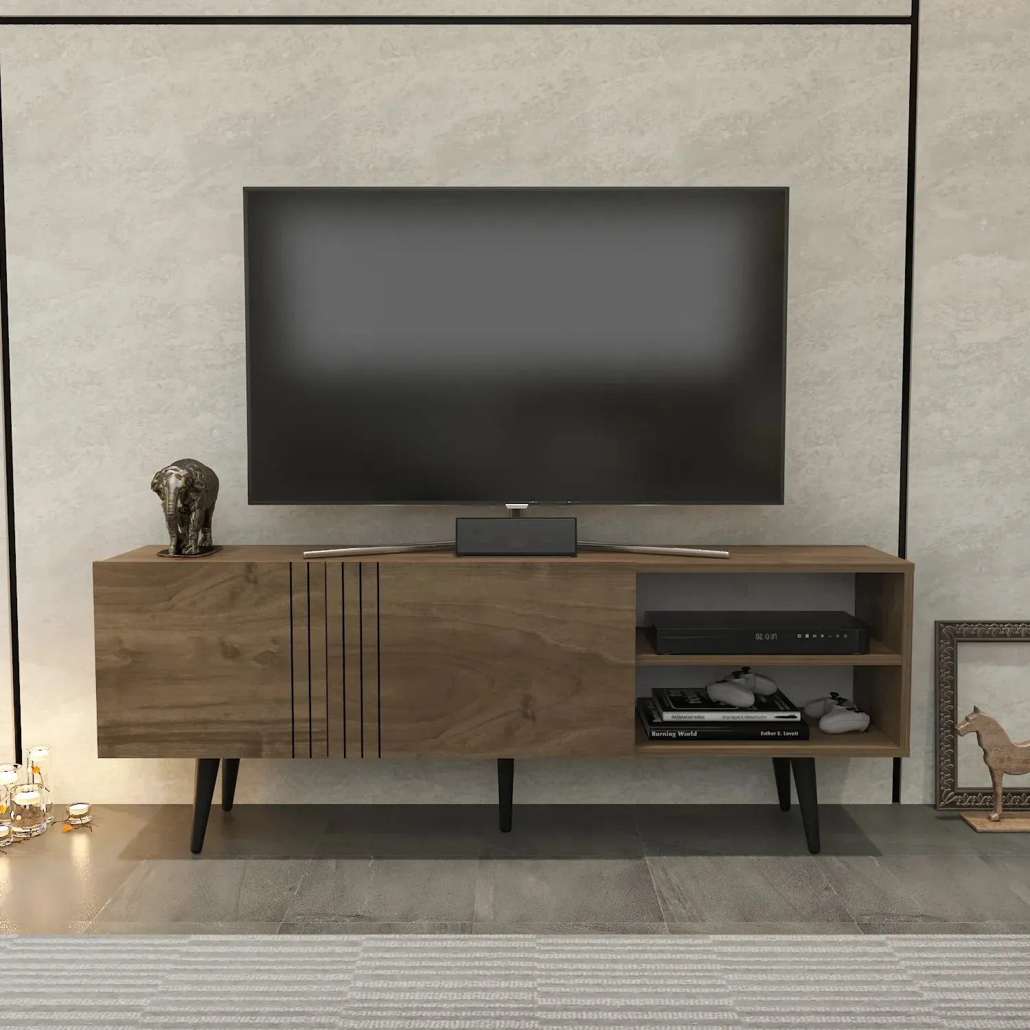 Ronas 63 inch Wide TV Stand Media Console for TVs up to 72 inch Decorotika