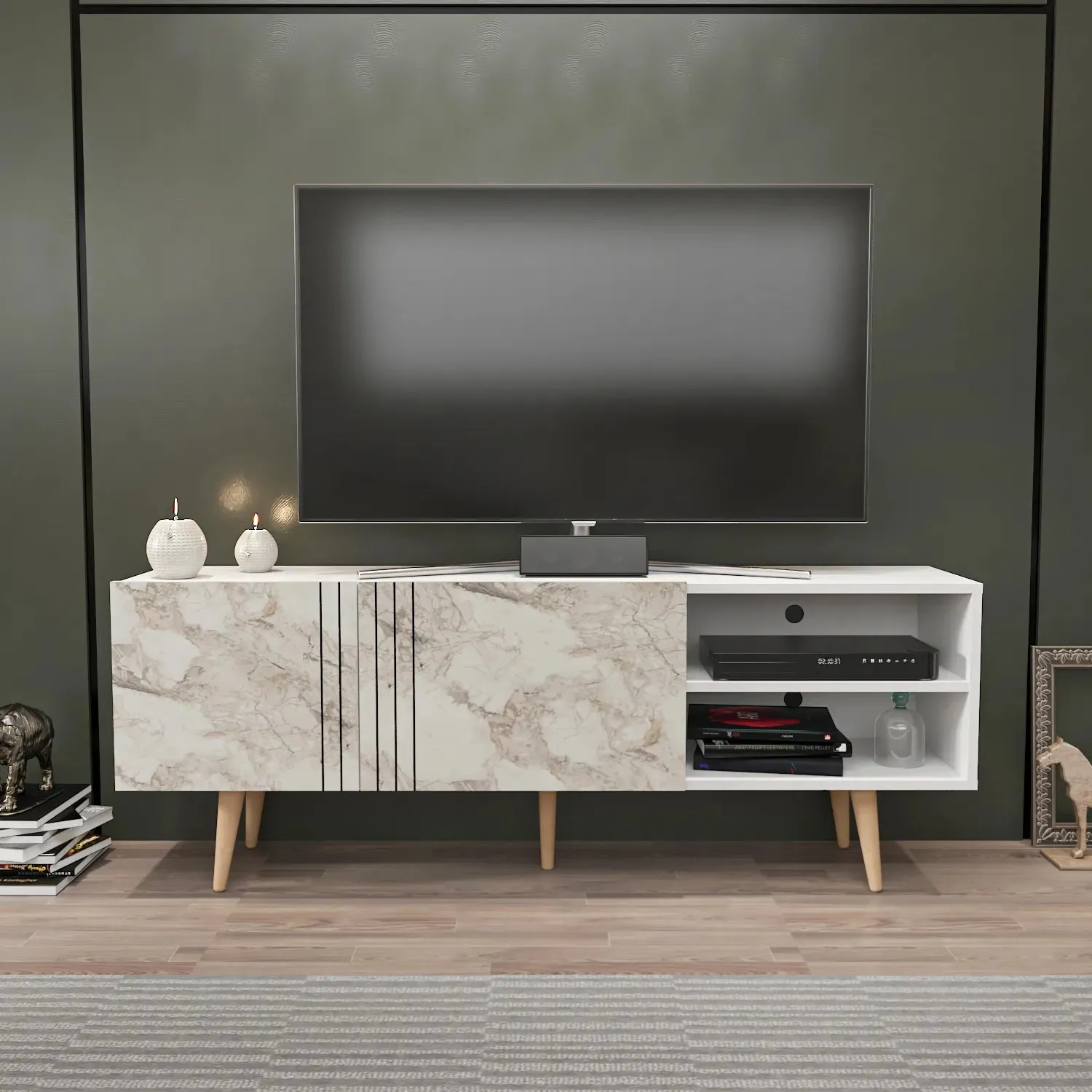Ronas 63 inch Wide TV Stand Media Console for TVs up to 72 inch Decorotika
