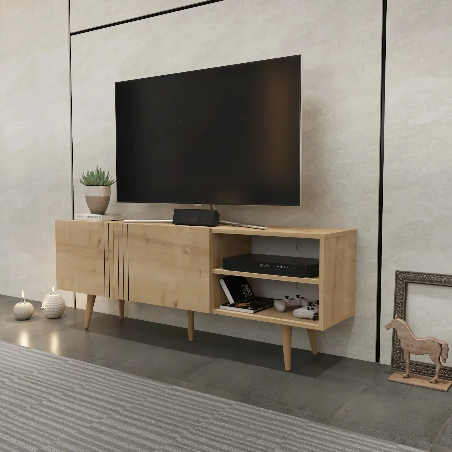 Ronas 63 inch Wide TV Stand Media Console for TVs up to 72 inch Decorotika