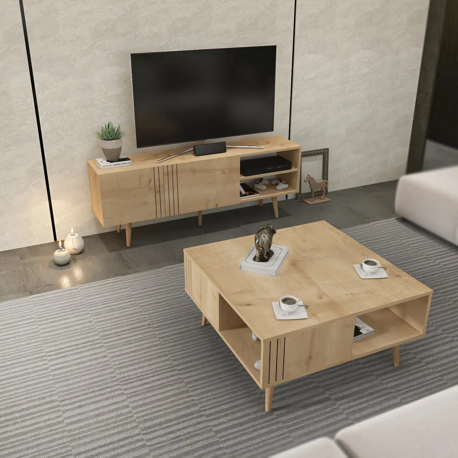Ronas 63 inch Wide TV Stand Media Console for TVs up to 72 inch Decorotika