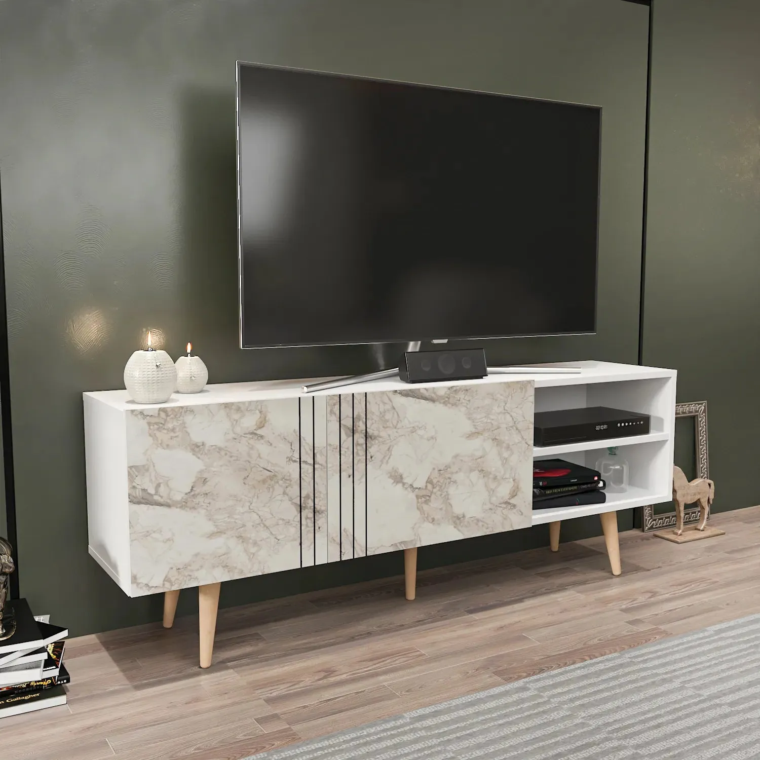 Ronas 63 inch Wide TV Stand Media Console for TVs up to 72 inch Decorotika