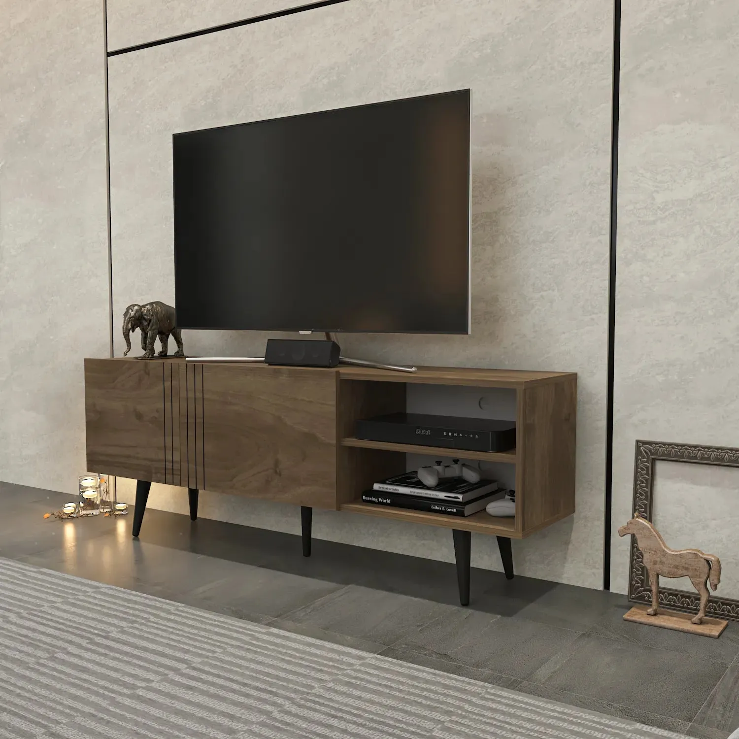 Ronas 63 inch Wide TV Stand Media Console for TVs up to 72 inch Decorotika