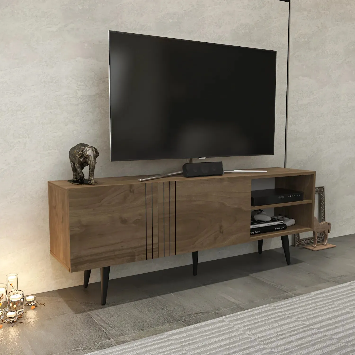 Ronas 63 inch Wide TV Stand Media Console for TVs up to 72 inch Decorotika