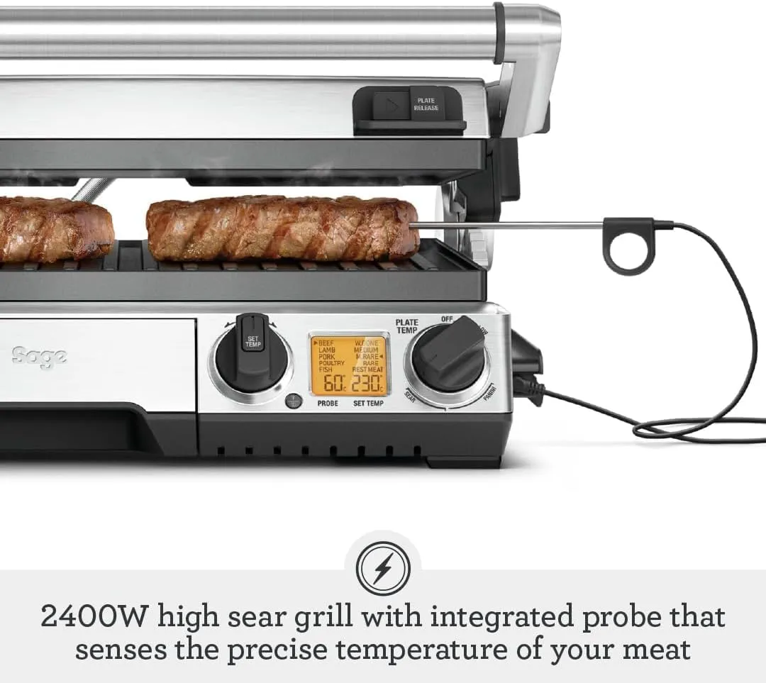 Sage 2400W Cast Aluminium Non-stick Smart Grill Pro - Brushed Stainless Steel| BGR840BSS