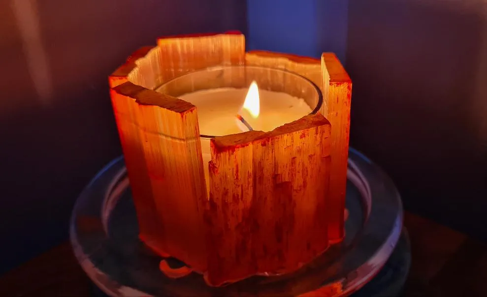 SELENITE CRYSTAL TEA LIGHT CANDLE HOLDER(made by me)