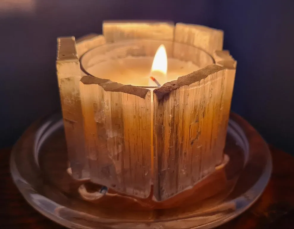SELENITE CRYSTAL TEA LIGHT CANDLE HOLDER(made by me)