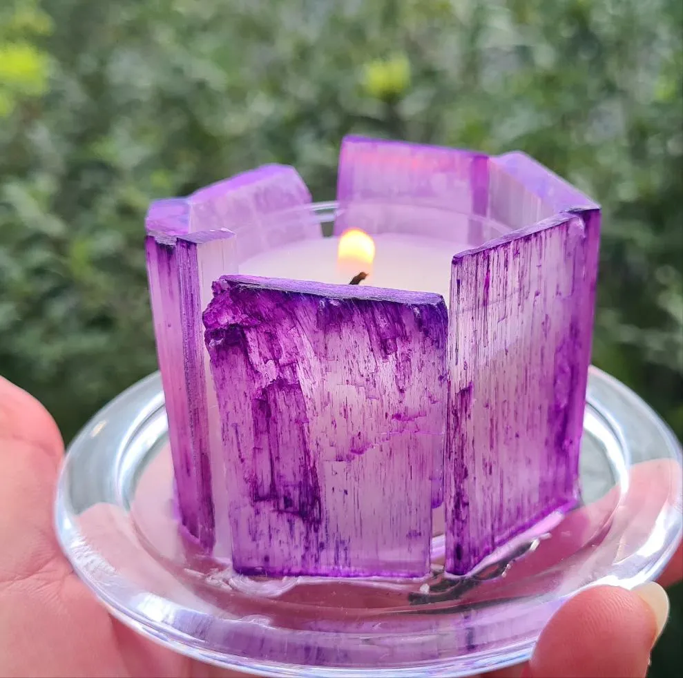 SELENITE CRYSTAL TEA LIGHT CANDLE HOLDER(made by me)