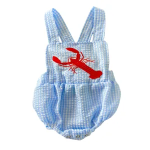 Southern Chicks Boys Seersucker Embroidered Crawfish Romper
