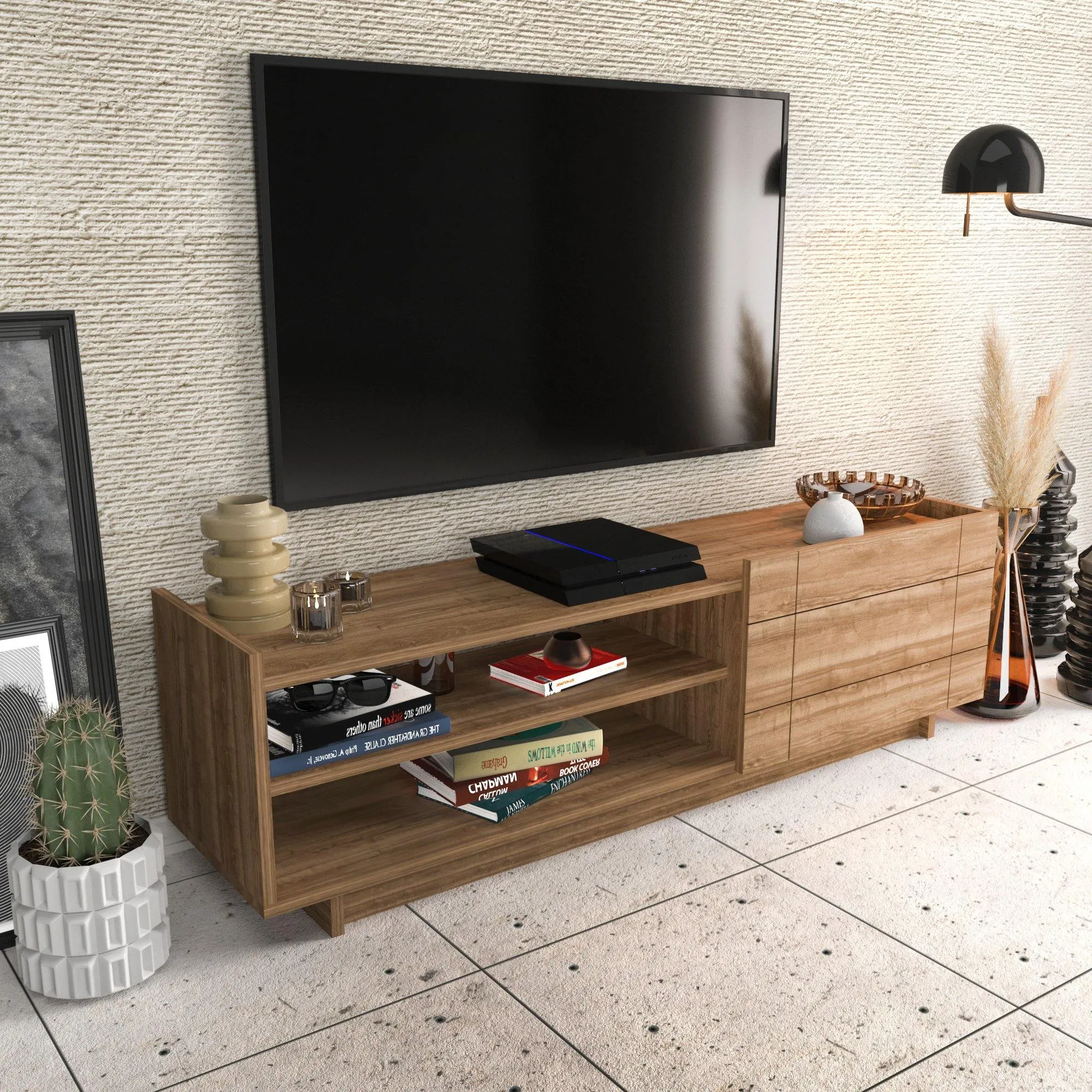 Valantina 55 Wide TV Stand & Media Console with A Cabinet & Shelves for TVs up to 63" Decorotika