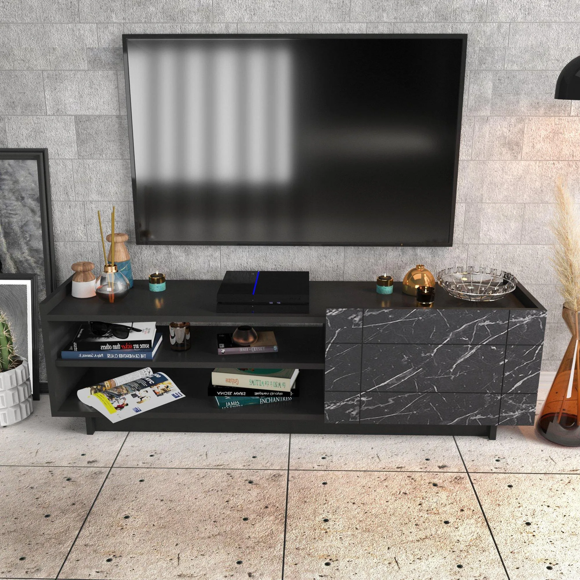 Valantina 55 Wide TV Stand & Media Console with A Cabinet & Shelves for TVs up to 63" Decorotika