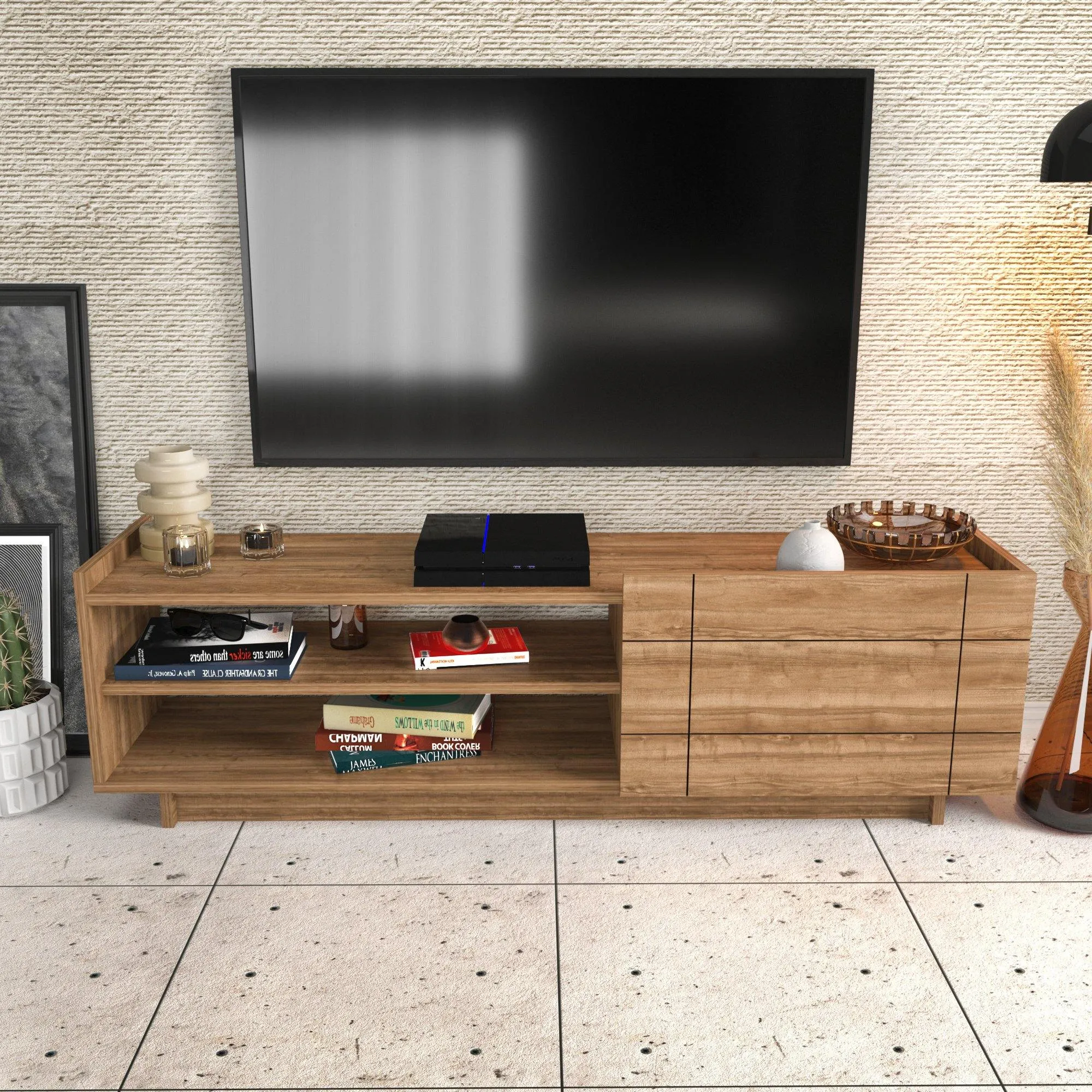 Valantina 55 Wide TV Stand & Media Console with A Cabinet & Shelves for TVs up to 63" Decorotika
