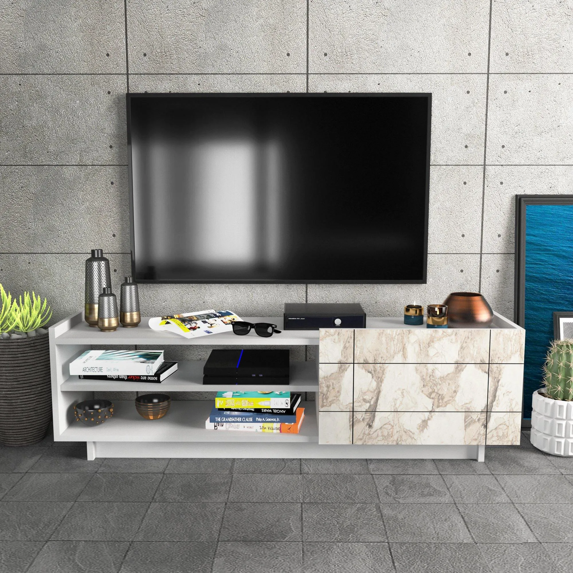 Valantina 55 Wide TV Stand & Media Console with A Cabinet & Shelves for TVs up to 63" Decorotika
