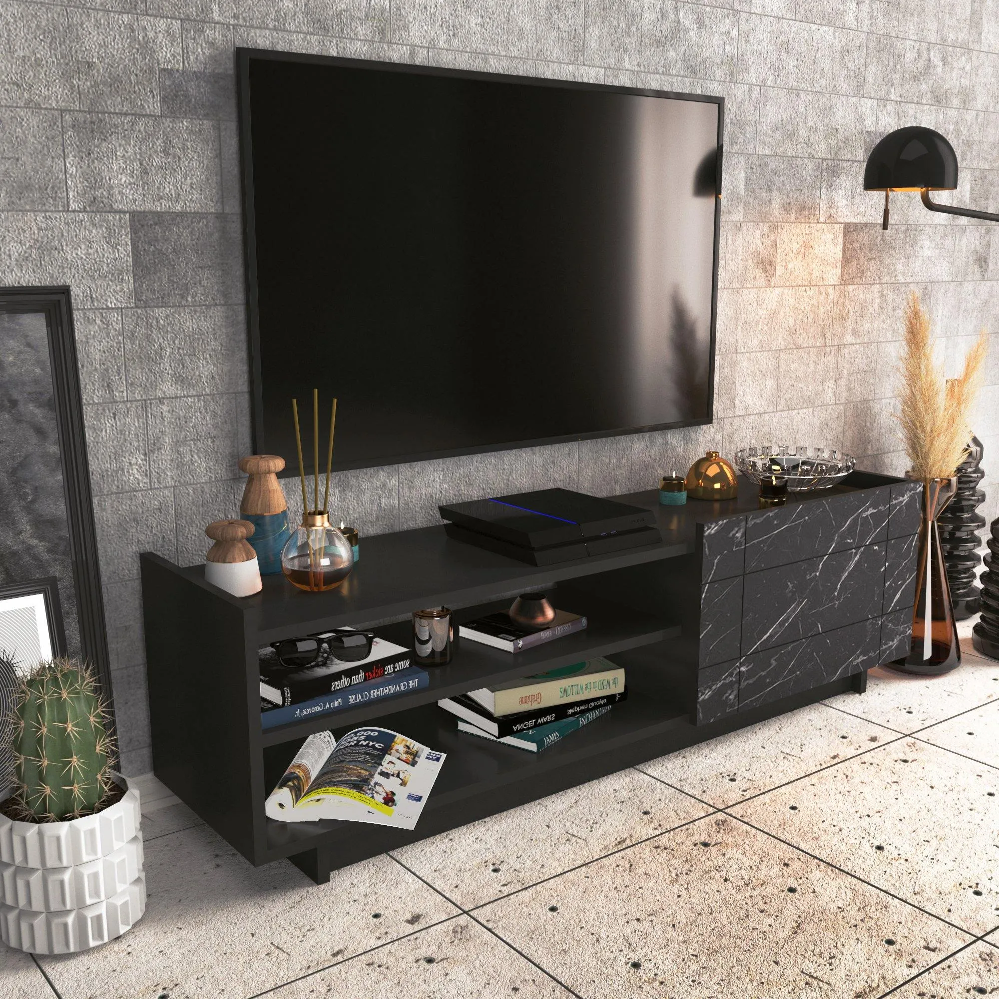 Valantina 55 Wide TV Stand & Media Console with A Cabinet & Shelves for TVs up to 63" Decorotika