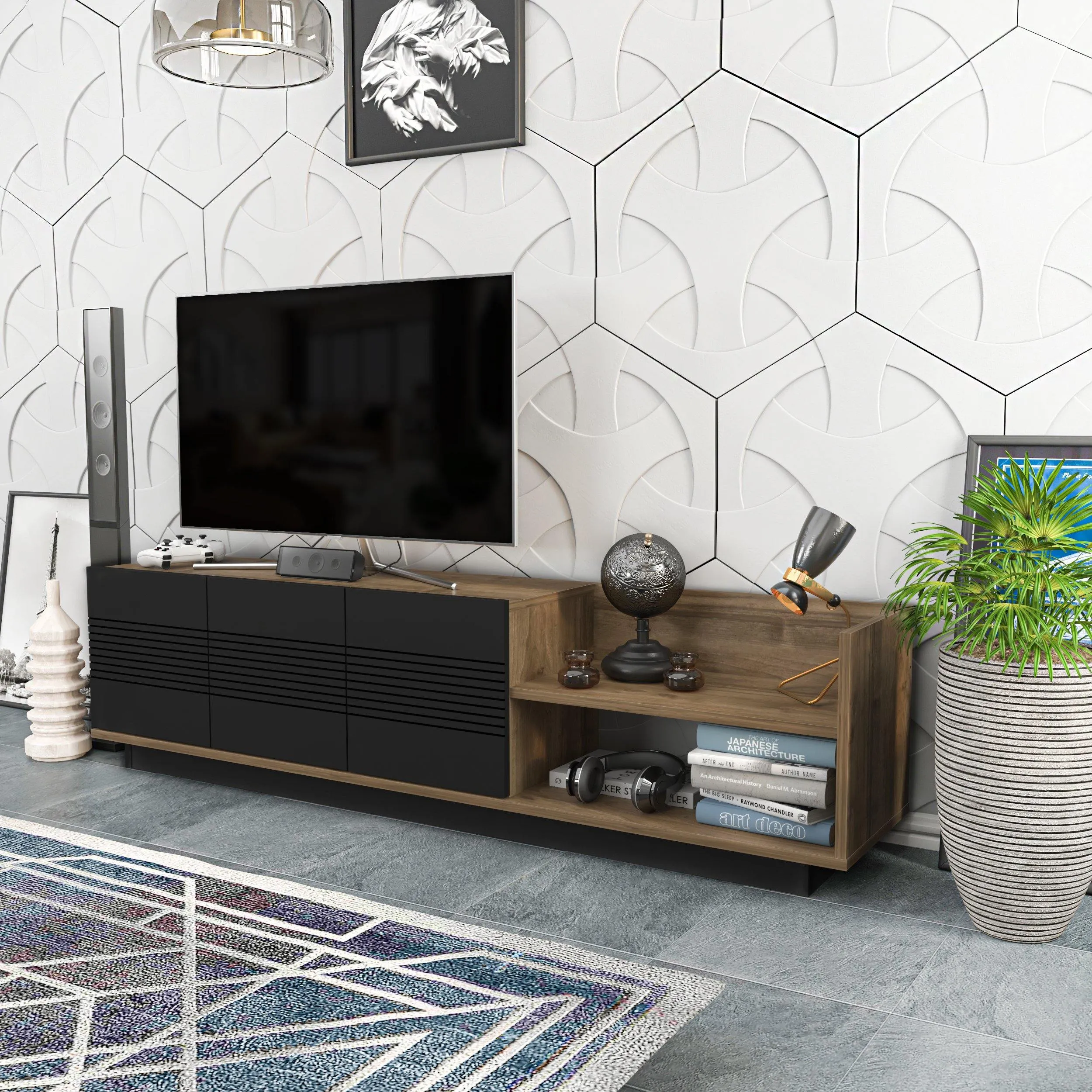 Viano TV Stand and Media Console with A Cabinet and Shelves for TVs up to 47" Decorotika