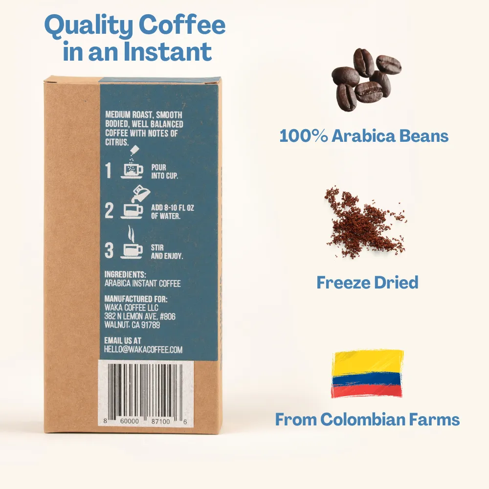 Waka Instant Coffee - Medium Roast - 8 Pack