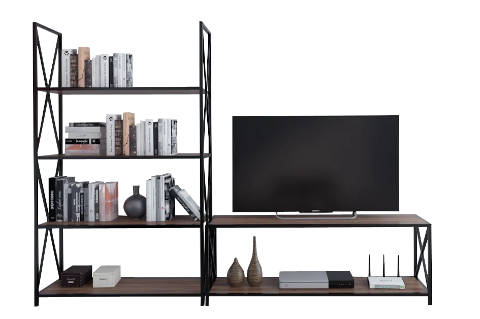 Xena Metal Wood Entertainment Center for TVs up to 55" (Set of 2) Decorotika