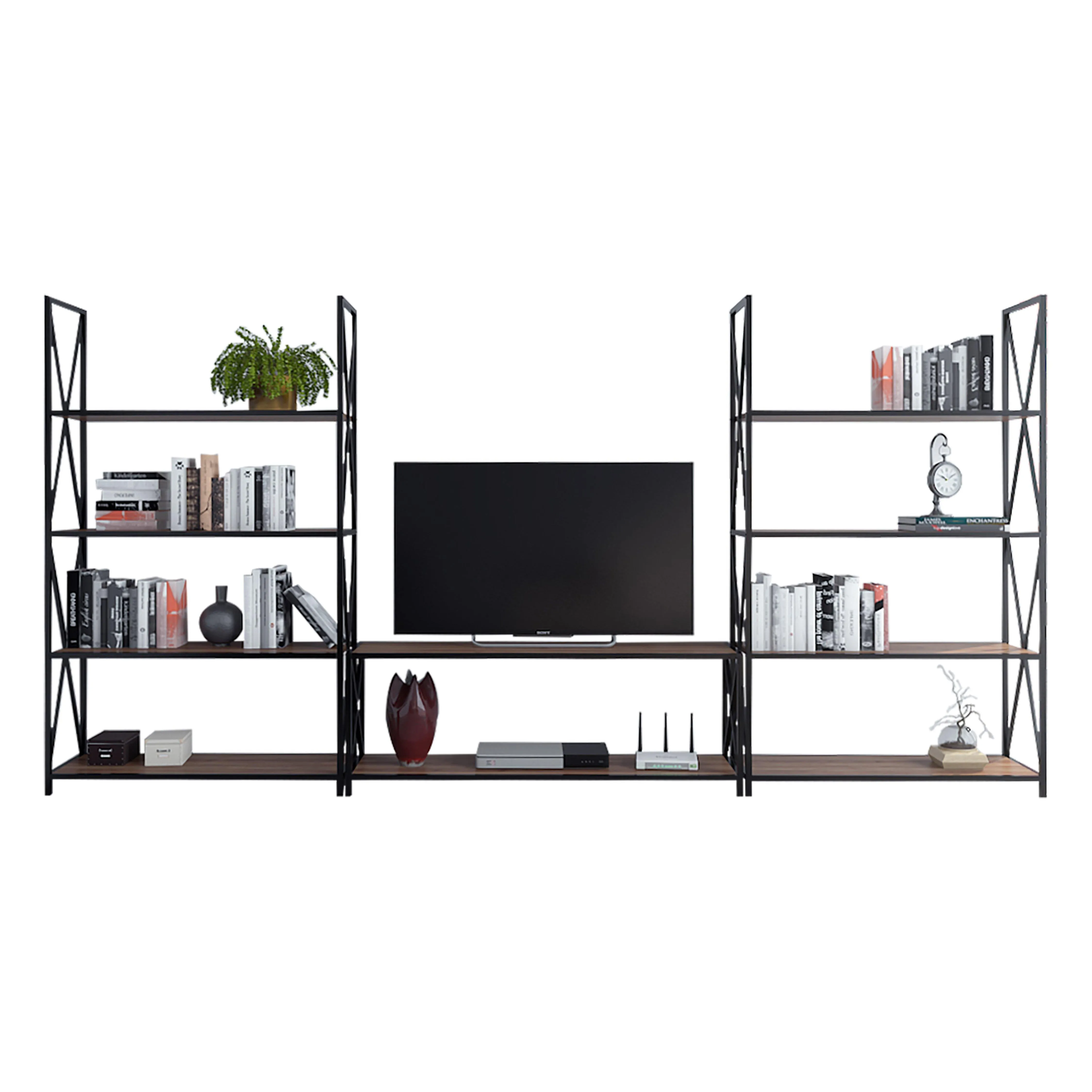 Xena Metal Wood Entertainment Center for TVs up to 55" (Set of 3) Decorotika