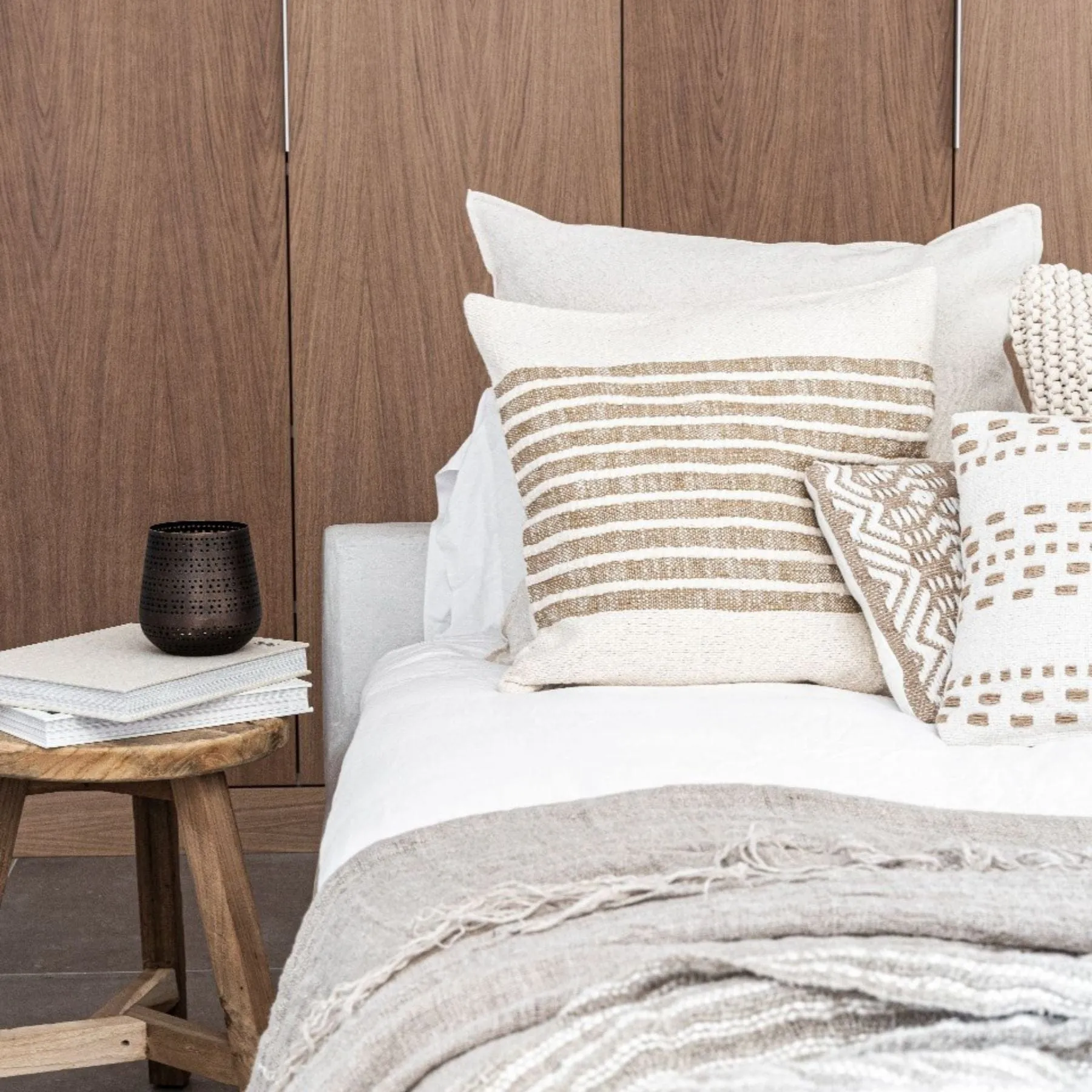 Yarn Cushion Cover | White/Light Brown 50x50cm Zoco Home